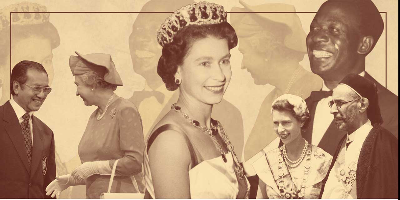 Queen Elizabeth II with Commonwealth leaders, symbolising unity, diplomacy and global collaboration.